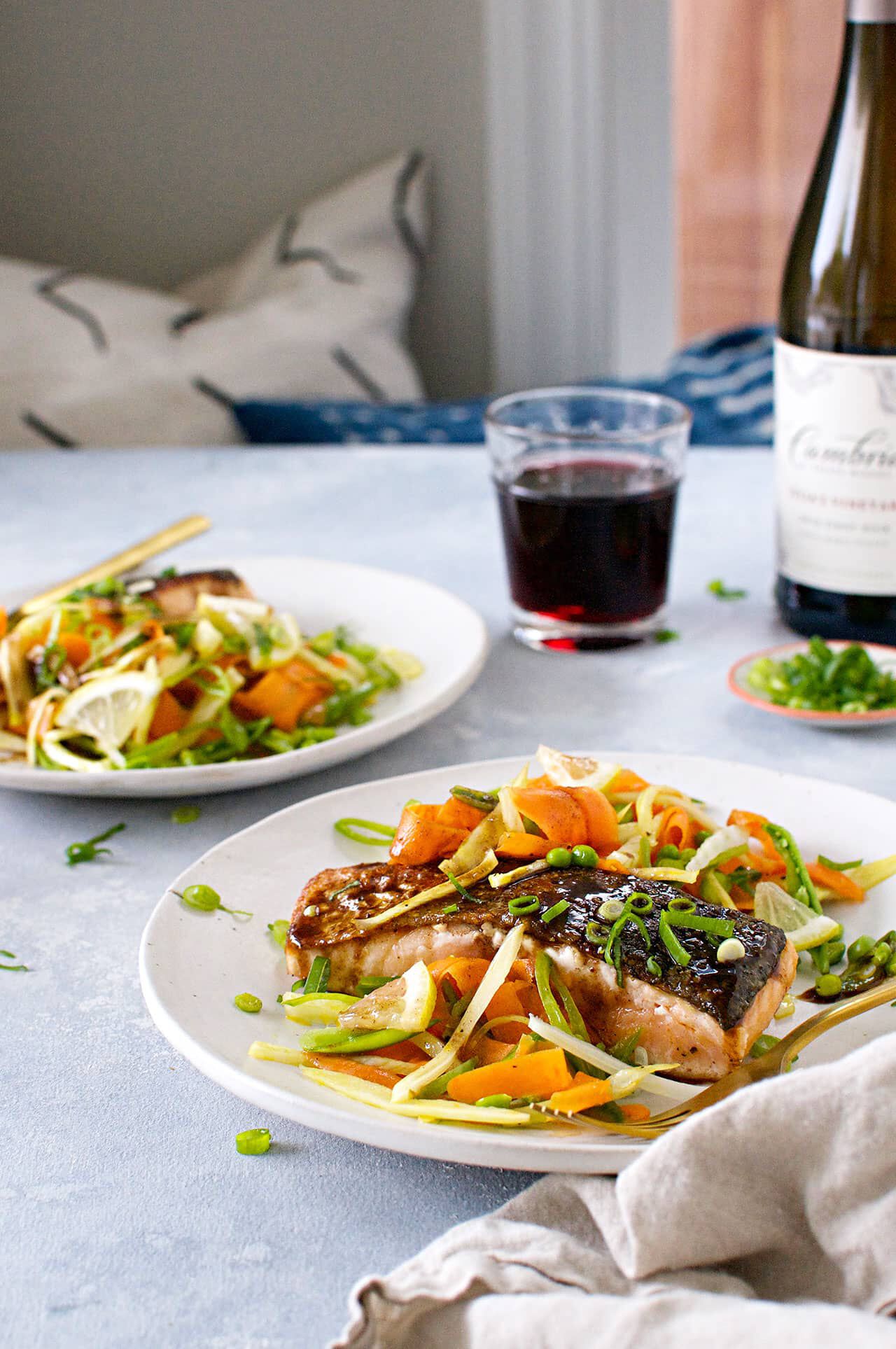 Copain Pinot Noir with Salmon dish