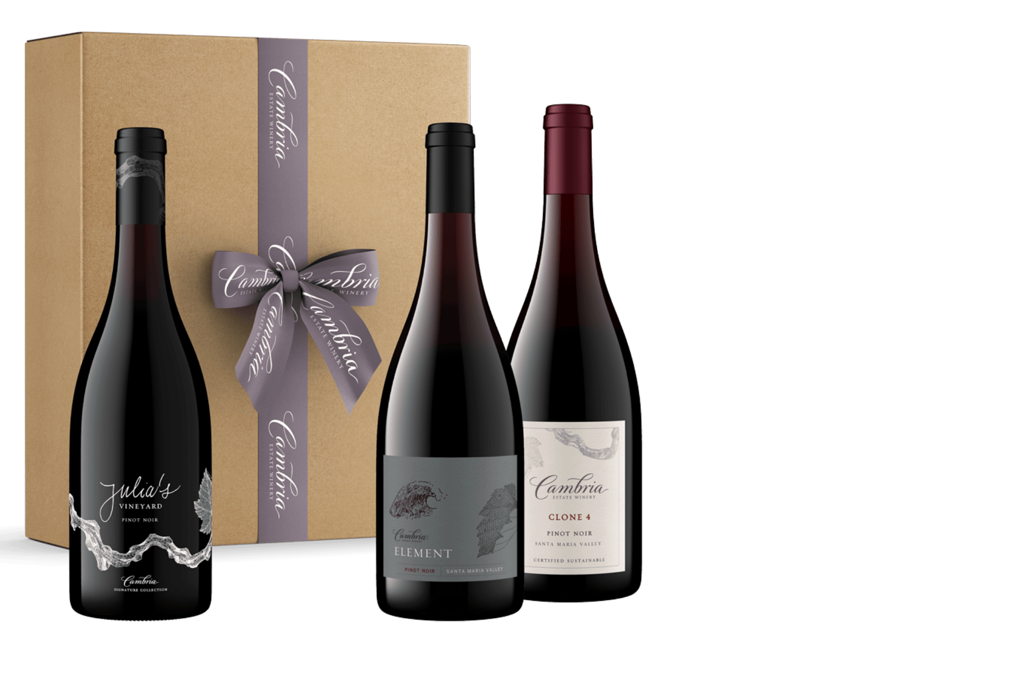 Cambria Pinot Lovers Gift Pack wine bottle and box